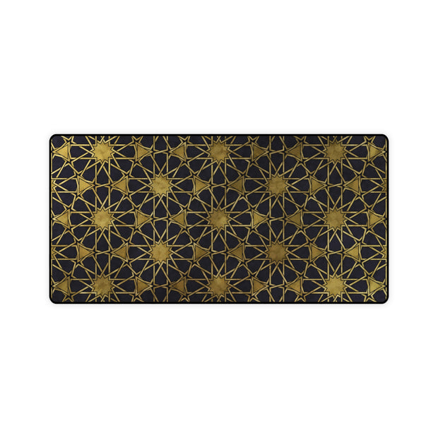 Large desk mat with Gold Islamic Geometric Patterns.