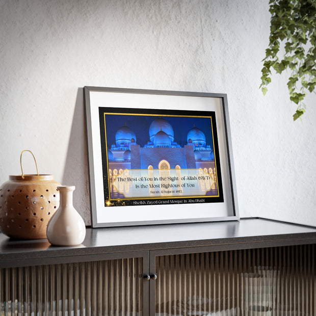 Sheikh Zayed Grand Mosque with Quranic verse framed poster