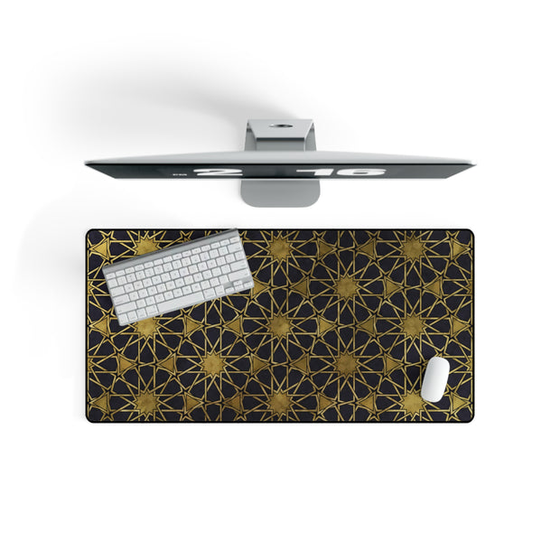 Large desk mat with Gold Islamic Geometric Patterns.