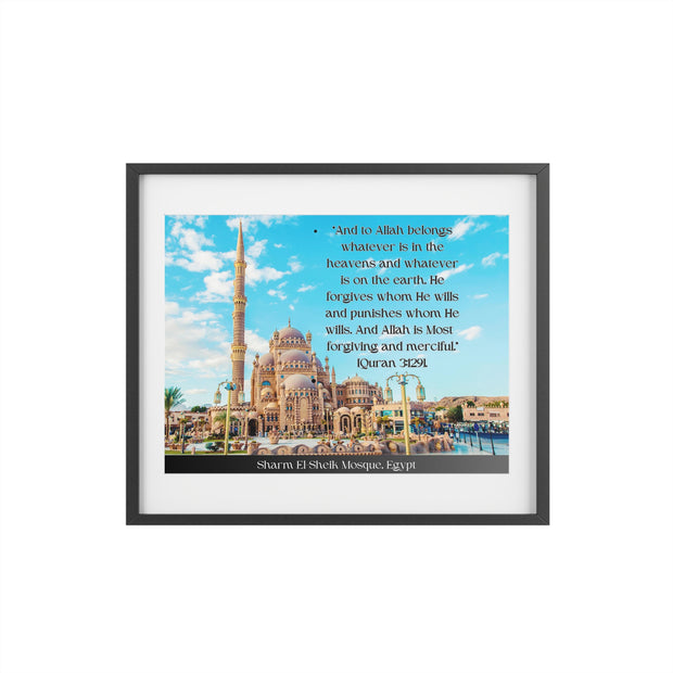 Masjid of Sharm El-Sheikh, Egypt with Quranic verse framed Poster