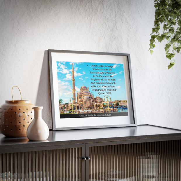 Masjid of Sharm El-Sheikh, Egypt with Quranic verse framed Poster