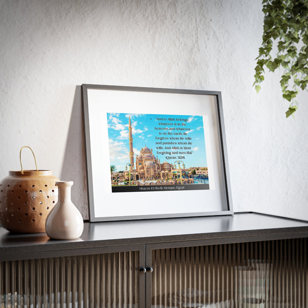 Masjid of Sharm El-Sheikh, Egypt with Quranic verse framed Poster