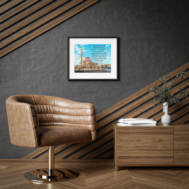 Masjid of Sharm El-Sheikh, Egypt with Quranic verse framed Poster
