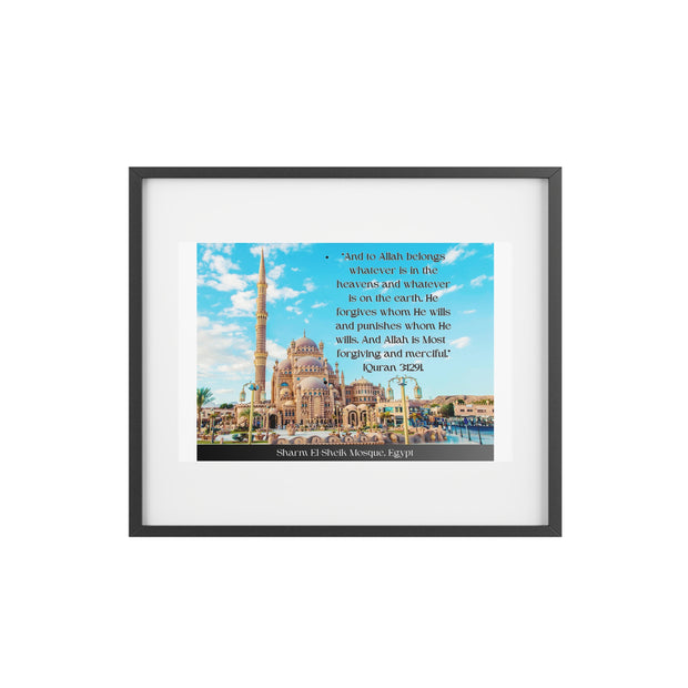 Masjid of Sharm El-Sheikh, Egypt with Quranic verse framed Poster