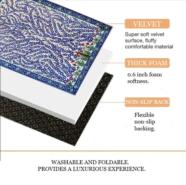 Extra Thick Foam Padded Prayer Rug, Luxury Yaseen, Soft Praying Mat Carpet & Pearl Tasbeeh, İslamic Gift Set