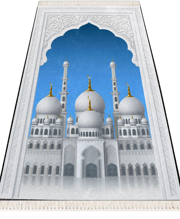 Extra Thick Foam Padded Taj Mahal Prayer Rug, Luxury Yaseen, Soft Praying Mat Carpet & Pearl Tasbeeh,