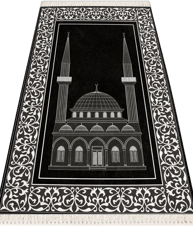 Extra Thick Foam Padded Mosque Prayer Rug With Luxury Yaseen, Soft Praying Mat Carpet & Pearl Tasbeeh, İslamic
