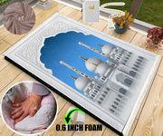 Extra Thick Foam Padded Taj Mahal Prayer Rug, Luxury Yaseen, Soft Praying Mat Carpet & Pearl Tasbeeh,
