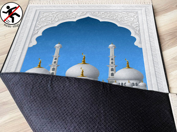 Extra Thick Foam Padded Taj Mahal Prayer Rug, Luxury Yaseen, Soft Praying Mat Carpet & Pearl Tasbeeh,