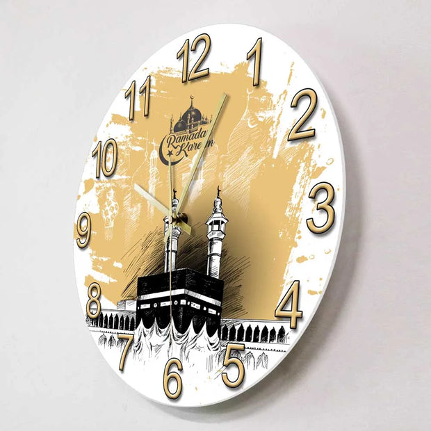 Mecca Holy Kaaba Modern Design Silent Wall Clock Ramadan Kareem Mosque