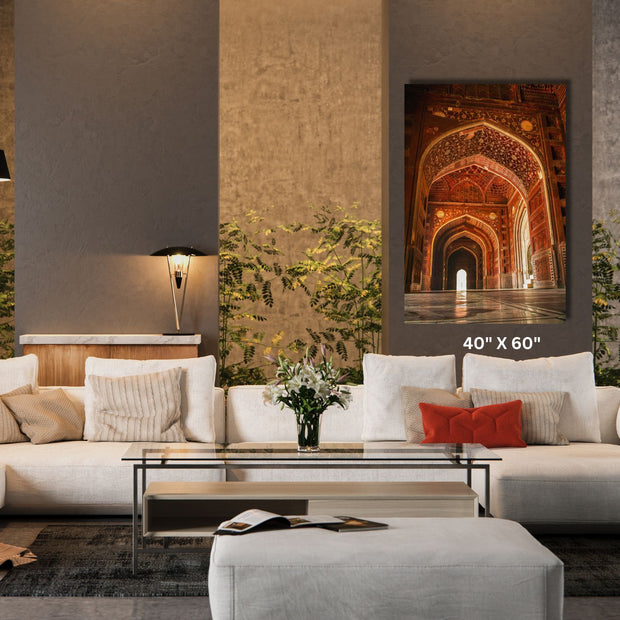  Masjid Mosque at the Taj Mahal. Agra, Uttar Pradesh, India Islamic Wall Art Stretched Canvas  Islamic Canvas and Giftware  16″ x 24″ (Vertical) / 1.18"-20″ x 30″ (Vertical) / 1.18"-30" x 40" (Vertical) / 1.18"-40" x 60" (Vertical) / 1.18"