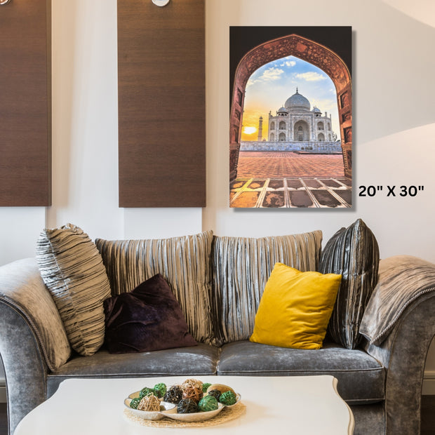  Masjid Stretched Canvas Sunrise at Taj Mahal Islamic Wall Art  Islamic Canvas and Giftware  16″ x 24″ (Vertical) / 1.18"-20″ x 30″ (Vertical) / 1.18"-30" x 40" (Vertical) / 1.18"-40" x 60" (Vertical) / 1.18"