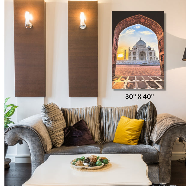  Masjid Stretched Canvas Sunrise at Taj Mahal Islamic Wall Art  Islamic Canvas and Giftware  16″ x 24″ (Vertical) / 1.18"-20″ x 30″ (Vertical) / 1.18"-30" x 40" (Vertical) / 1.18"-40" x 60" (Vertical) / 1.18"