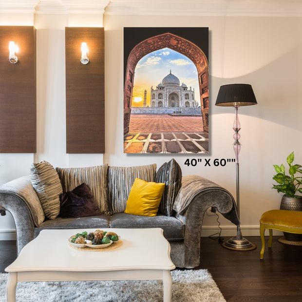  Masjid Stretched Canvas Sunrise at Taj Mahal Islamic Wall Art  Islamic Canvas and Giftware  16″ x 24″ (Vertical) / 1.18"-20″ x 30″ (Vertical) / 1.18"-30" x 40" (Vertical) / 1.18"-40" x 60" (Vertical) / 1.18"