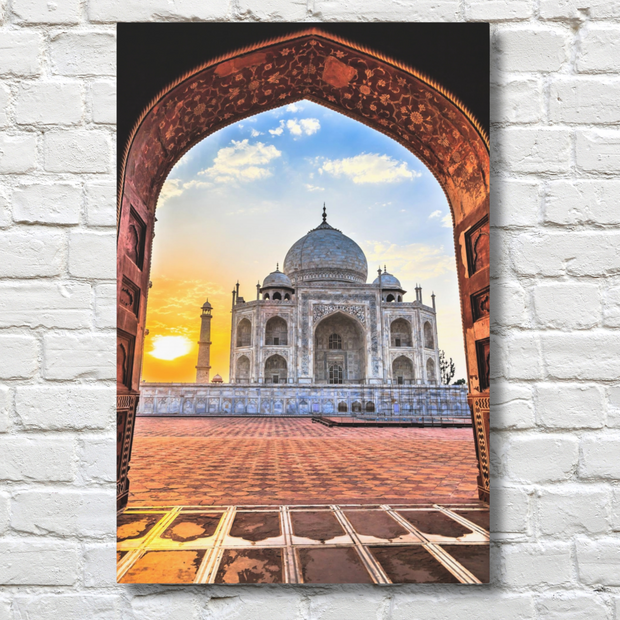  Masjid Stretched Canvas Sunrise at Taj Mahal Islamic Wall Art  Islamic Canvas and Giftware  16″ x 24″ (Vertical) / 1.18"-20″ x 30″ (Vertical) / 1.18"-30" x 40" (Vertical) / 1.18"-40" x 60" (Vertical) / 1.18"