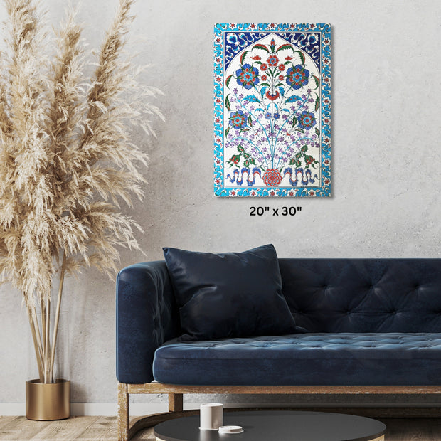 Ottoman textile Red, Aqua, Blue Floral designed Stretched Canvas