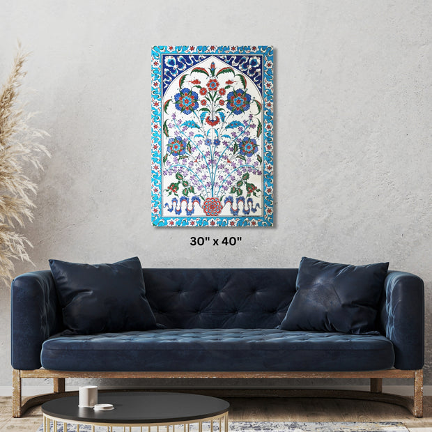 Ottoman textile Red, Aqua, Blue Floral designed Stretched Canvas
