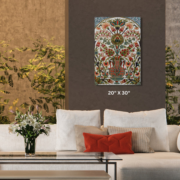 Turkish Ottoman textile Stretched Canvas with Brown floral design