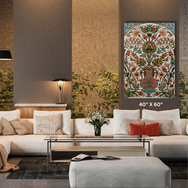 Turkish Ottoman textile Stretched Canvas with Brown floral design
