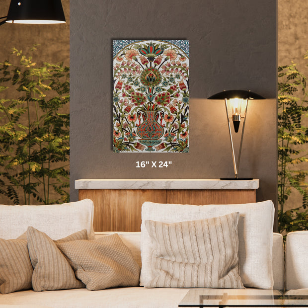 Turkish Ottoman textile Stretched Canvas with Brown floral design