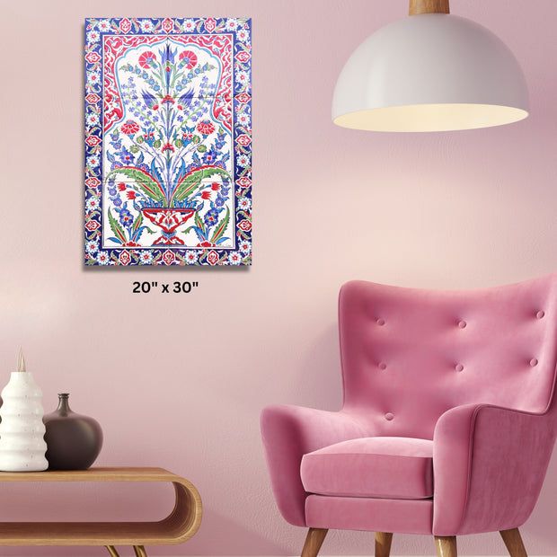 Turkish Ottoman Pink floral textile Stretched Canvas