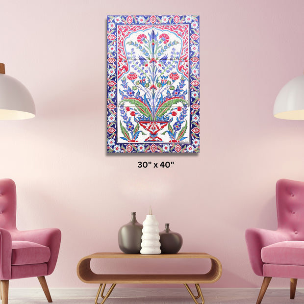 Turkish Ottoman Pink floral textile Stretched Canvas