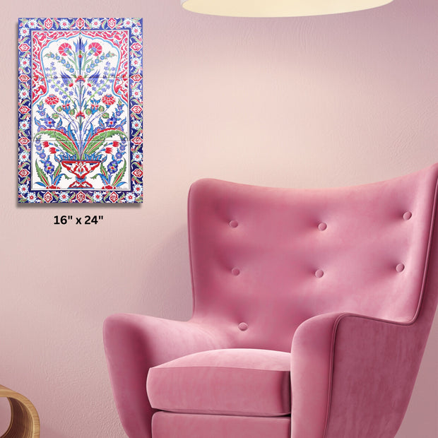 Turkish Ottoman Pink floral textile Stretched Canvas