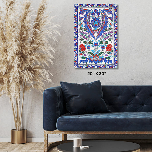 Ottoman textile inspired Stretched Canvas  with blue, purple and red floral design