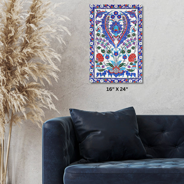 Ottoman textile inspired Stretched Canvas  with blue, purple and red floral design