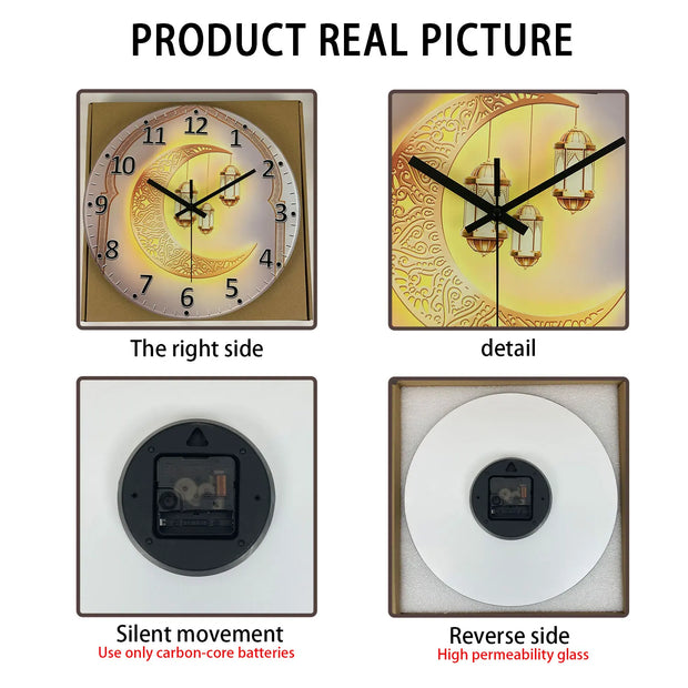 Luxury Golden Moon Lantern 4mm Thickeneded Tempered Glass  Wall Clock Silent Quartz Clock Kaishi Gift  (No Battery)