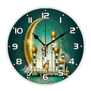 Luxury Golden Eid Mubarak Mosques and Fanoos Lanterns Wall Clock