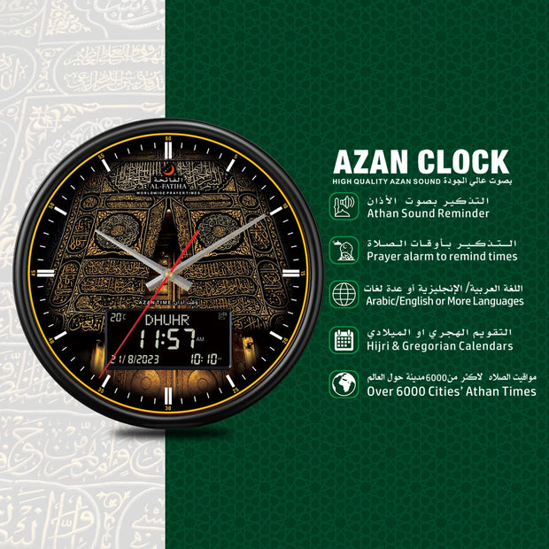 AL-FATIHA Athan Muslim Clock Digital-Analog Watch with Hijri Calendar Azan Prayer Times