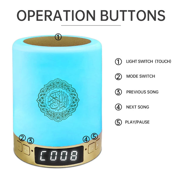 Bright Quran Azan  Koran Bluetooth Speaker Portable Night Light Holy Lamp Sound Box  Wireless  Mp3