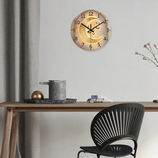 Luxury Golden Moon Lantern 4mm Thickeneded Tempered Glass  Wall Clock Silent Quartz Clock Kaishi Gift  (No Battery)
