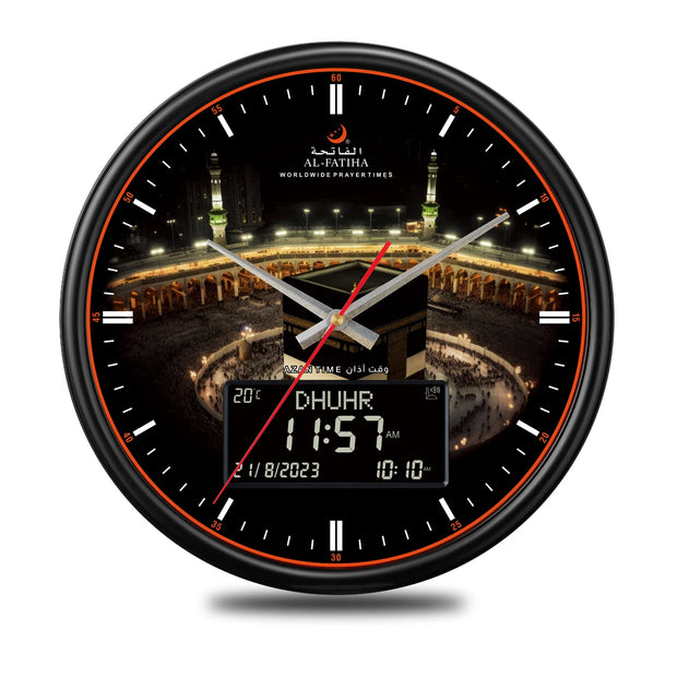 AL-FATIHA Athan Muslim Clock Digital-Analog Watch with Hijri Calendar Azan Prayer Times
