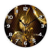 Luxury Golden Eid Mubarak Mosques and Fanoos Lanterns Wall Clock