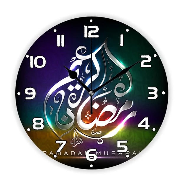 Luxury Golden Eid Mubarak Mosques and Fanoos Lanterns Wall Clock