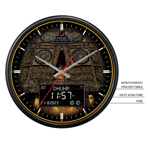 AL-FATIHA Athan Muslim Clock Digital-Analog Watch with Hijri Calendar Azan Prayer Times