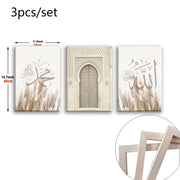 3pcs Framed Islamic Canvas Print Alhamdulillah Ayatul Kursi Islamic Calligraphy Wall Art Print Black White Marbling Painting