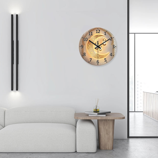 Luxury Golden Moon Lantern 4mm Thickeneded Tempered Glass  Wall Clock Silent Quartz Clock Kaishi Gift  (No Battery)
