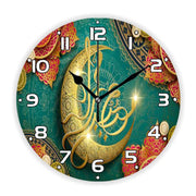 Luxury Golden Eid Mubarak Mosques and Fanoos Lanterns Wall Clock