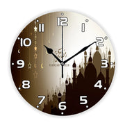 Luxury Golden Eid Mubarak Mosques and Fanoos Lanterns Wall Clock