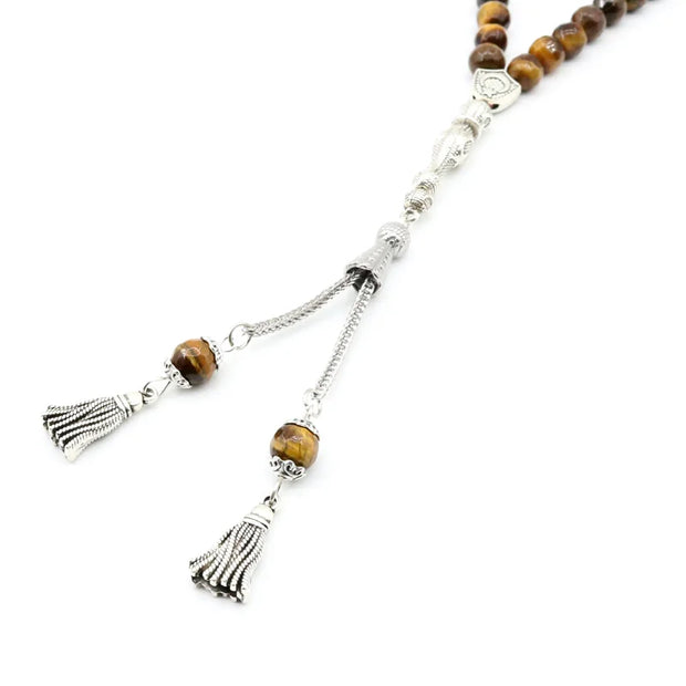 99 Tasbeeh Natural Tiger Eye Stone 8mm Beads Tasbih Islamic  Worship Tassel Allah  Box Packaging