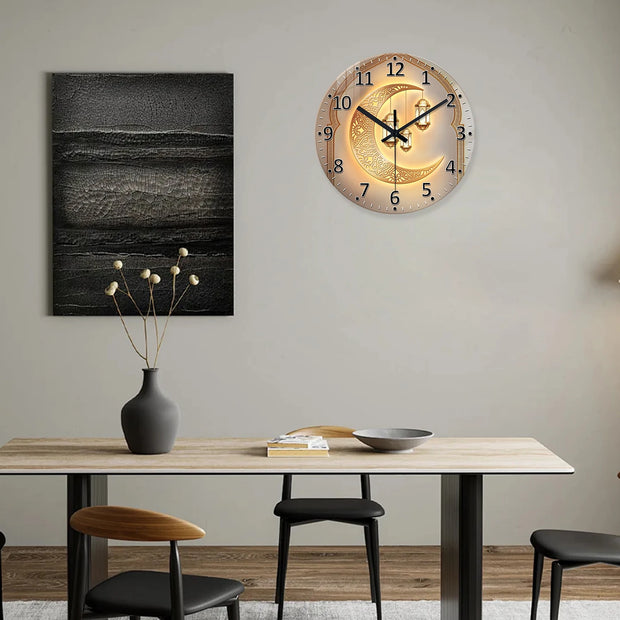 Luxury Golden Moon Lantern 4mm Thickeneded Tempered Glass  Wall Clock Silent Quartz Clock Kaishi Gift  (No Battery)