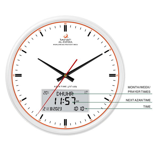 AL-FATIHA Athan Muslim Clock Digital-Analog Watch with Hijri Calendar Azan Prayer Times