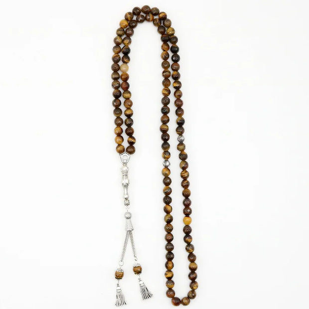 99 Tasbeeh Natural Tiger Eye Stone 8mm Beads Tasbih Islamic  Worship Tassel Allah  Box Packaging
