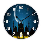 Luxury Golden Eid Mubarak Mosques and Fanoos Lanterns Wall Clock