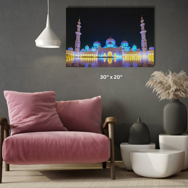 Masjid Stretched Canvas Sheikh Zayed Grand Mosque at night