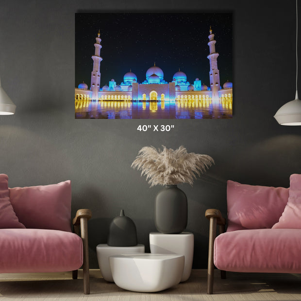 Masjid Stretched Canvas Sheikh Zayed Grand Mosque at night