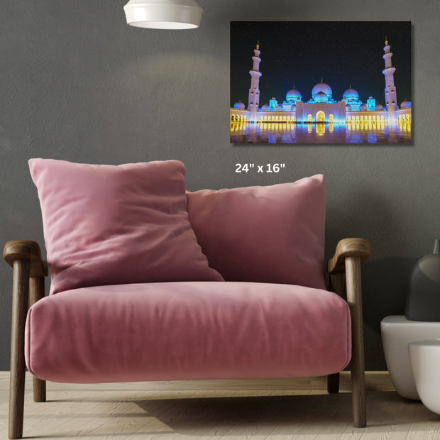 Masjid Stretched Canvas Sheikh Zayed Grand Mosque at night